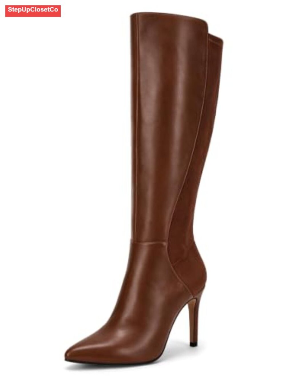 Faux Leather Suede Knee High Stiletto Heel Pointed Toe Zip Tall Boots